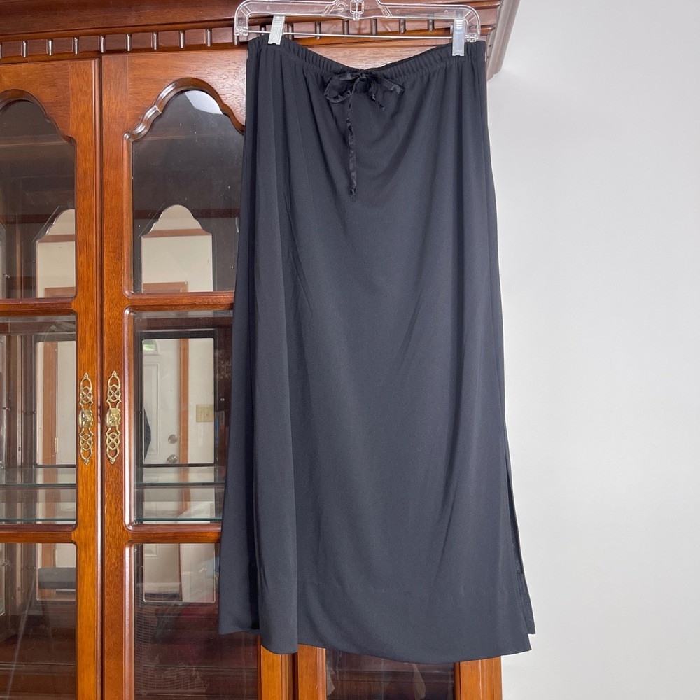 Vintage 90s Black Maxi Skirt Medium Side Slit Minimalist Y2K Goth Fairy Whimsy